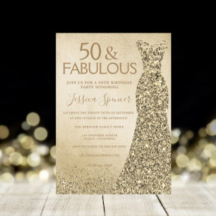 Gold Glitter Dress Womans 50th Birthday Party Invitation