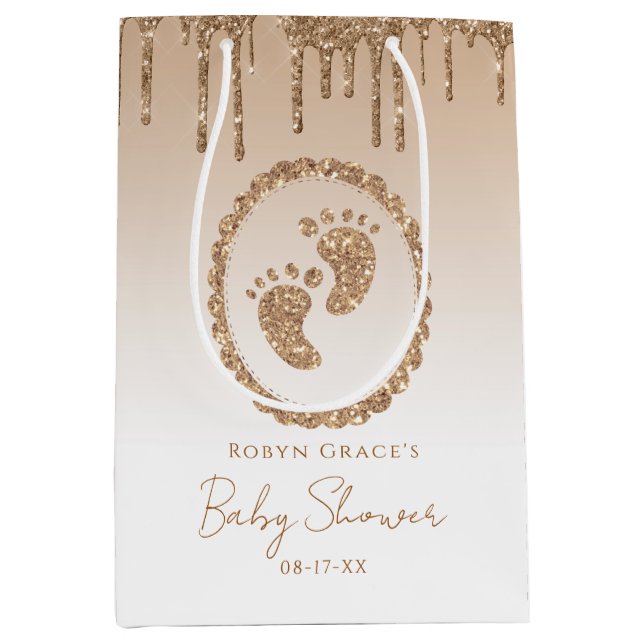 Gold Glitter Drip Baby Shower Gift Bag (Front)