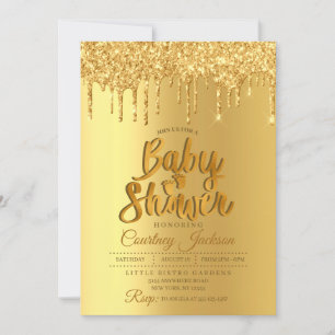 Gold Glitter Drip Baby Shower Invitation