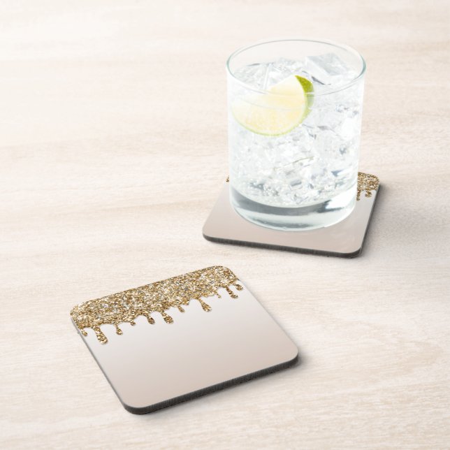 Gold Glitter Drip Dripping Ice Sparkle Coaster (Right Side)