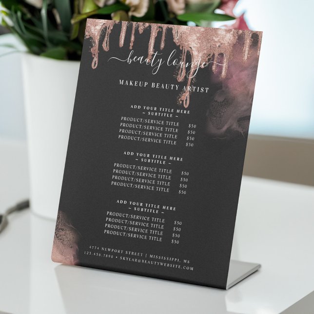 Gold Glitter Drip Glam Makeup Beauty Service List Pedestal Sign (Gold Glitter Drip Glam Makeup Beauty Service List Pedestal Sign)