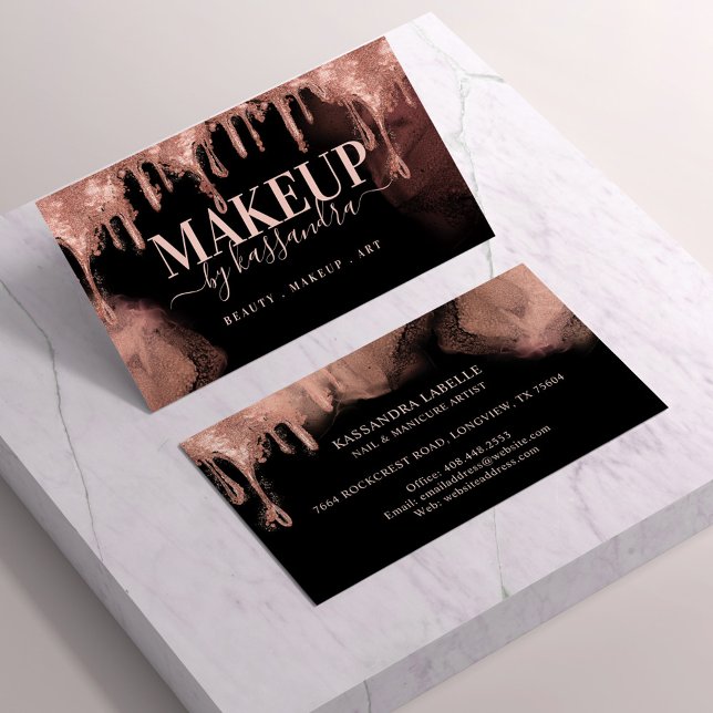 Gold Glitter Drip Glam Makeup By Salon Black Business Card (Creator Uploaded)