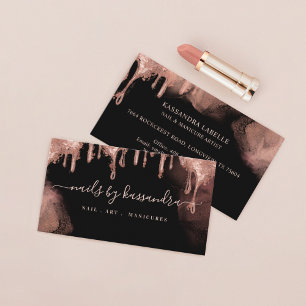 Gold Glitter Drip Glam Nail Art Manicure Salon Business Card