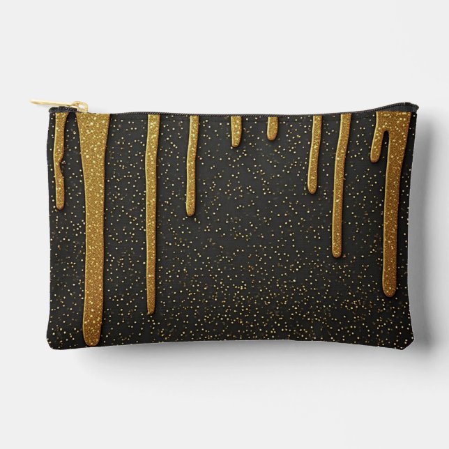 Gold Glitter Drip Luxury Sparkling Particles Accessory Pouch (Front)