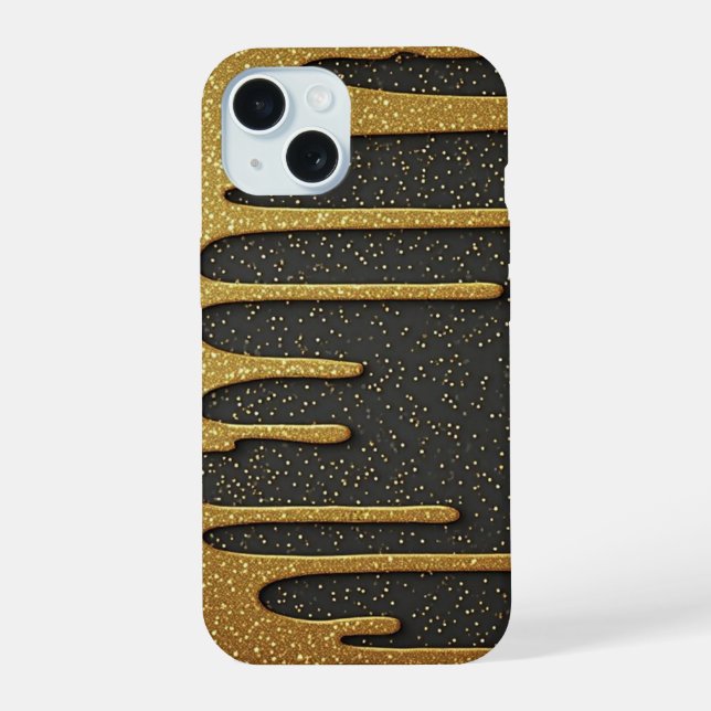 Gold Glitter Drip Luxury Sparkling Particles iPhone 15 Case (Back)