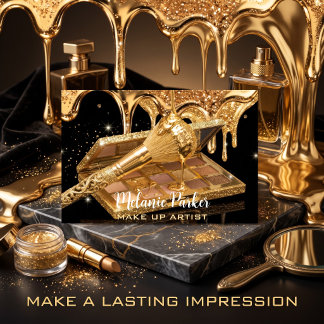 Gold Glitter Drip Makeup Brush & Eyeshadow  Business Card