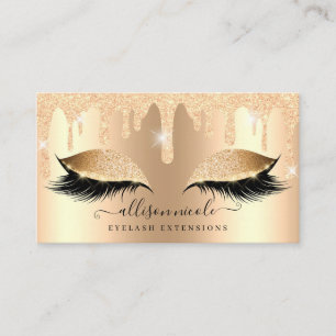 Gold Glitter Drip Metallic Foil Eyelash Business Card