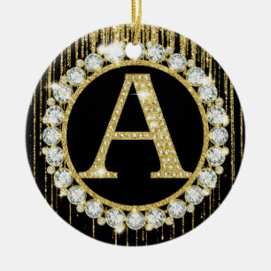 Gold Glitter Drip Monogram A Personal Initial Ceramic Ornament