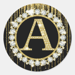 Gold Glitter Drip Monogram A Personal Initial Classic Round Sticker