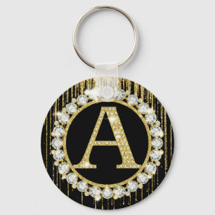 Gold Glitter Drip Monogram A Personal Initial Key Ring
