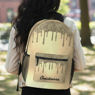 Gold Glitter Drip Printed Backpack