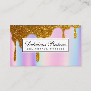 Gold Glitter Drip   Rainbow Blend Background Business Card
