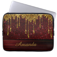 Gold Glitter Drip Red Sparkle Electronics Bag
