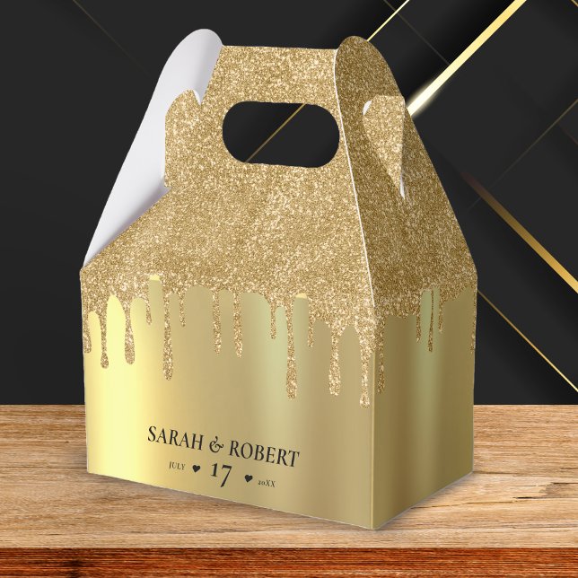Gold Glitter Drip Wedding Favour Box (Creator Uploaded)