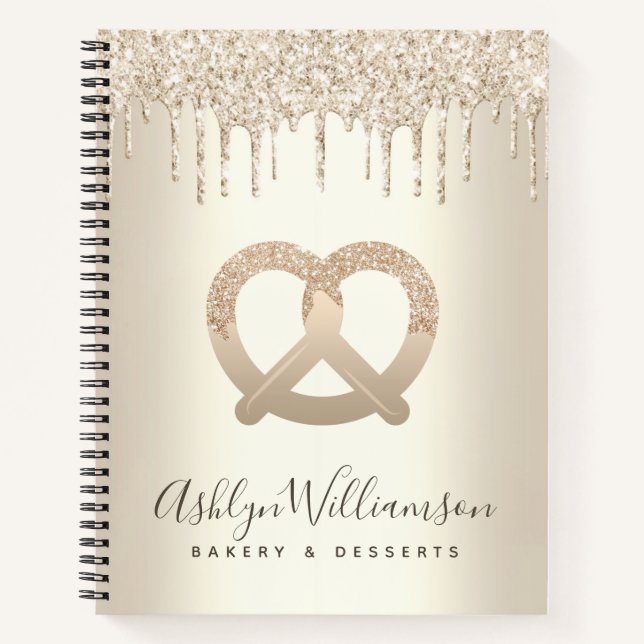 Gold Glitter Drips Bakery Catering Pastry Chef Notebook (Front)