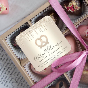 Gold Glitter Drips Bakery Catering Pastry Chef Square Sticker