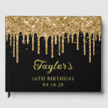 Gold Glitter Drips Black 16th Birthday Guest Book<br><div class="desc">Create your own personalised any year or milestone birthday party guest book for her special event. Customise the font style, colour and drop shadow. Faux sparkly royal gold dripping glitter digital art graphic image over a customisable solid colour black background. The sparkle and glitter elements in this modern girly design...</div>