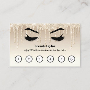 Gold Glitter Drips Browbar Lashes Custom Loyalty Business Card