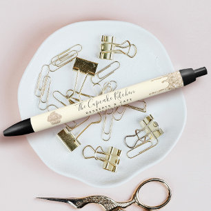 Gold Glitter Drips Cupcake Bakery Pastry Chef Cafe Black Ink Pen