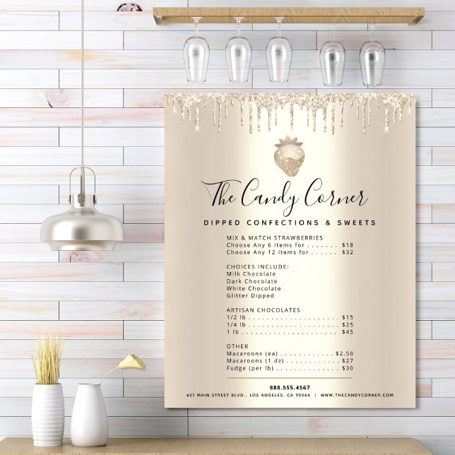 Gold Glitter Drips Dessert Sweets Menu Price List Poster (Creator Uploaded)