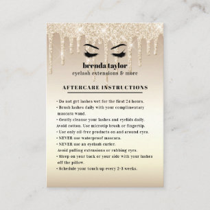 Gold Glitter Drips Eyelash Aftercare Instructions  Business Card