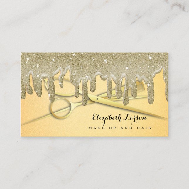 Gold Glitter Drips Hair Stylist Beauty Salon Business Card (Front)
