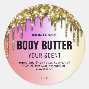 Gold Glitter Drips Holographic Body Butter Labels