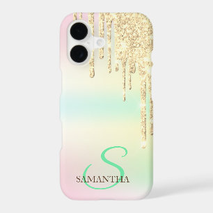 Gold Glitter Drips Holographic Iridescent