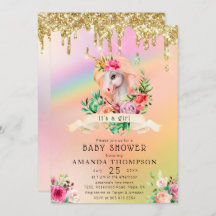 Gold Glitter Drips Its a Girl Unicorn Baby Shower