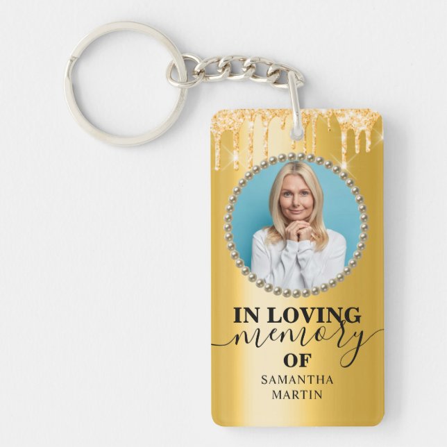 Gold Glitter Drips Memorial In Loving Memory Key Ring (Front)