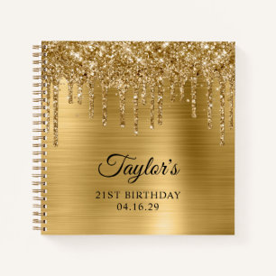 Gold Glitter Drips Metallic 21st Birthday Notebook