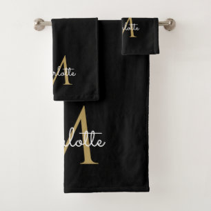 Gold Glitter Drips Monogram Elegant Girly Script Bath Towel Set