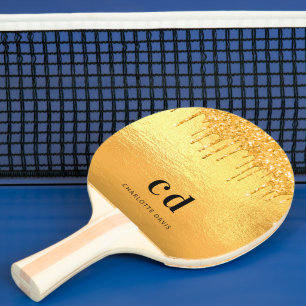 Gold glitter drips monogram sparkle elegant ping pong paddle