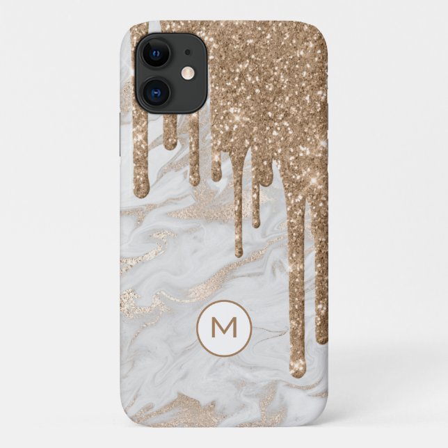 Gold Glitter Drips Monogrammed Case-Mate iPhone Case (Back)