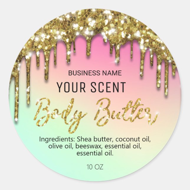 Gold Glitter Drips Neon Body Butter Labels (Front)