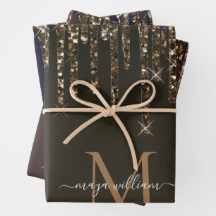  Gold Glitter Drips Personalised Monogram Teacher  Wrapping Paper Sheet