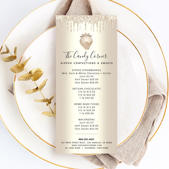 Gold Glitter Drips Strawberry Dessert Sweets Menu (Creator Uploaded)