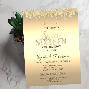 Gold Glitter Drips Sweet 16 Invitation