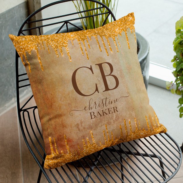 Gold glitter drips with rustic touch cushion (Creator Uploaded)