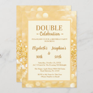 Gold Glitter Dual Birthday Soiree Invitation