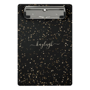 Gold Glitter Dust on Black Mini Clipboard