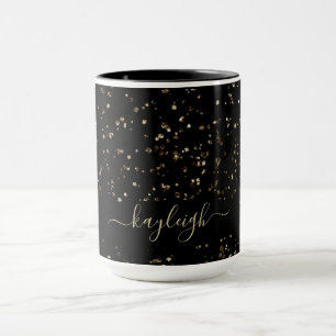Gold Glitter Dust on Black Mug Personalised