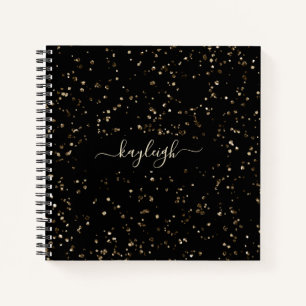 Gold Glitter Dust on Black Notebook