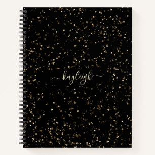 Gold Glitter Dust on Black Notebook