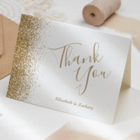 Gold Glitter Edge White Wedding Thank You