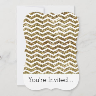 Gold Glitter Effect Elegant Chevron Zig-Zag Invitation