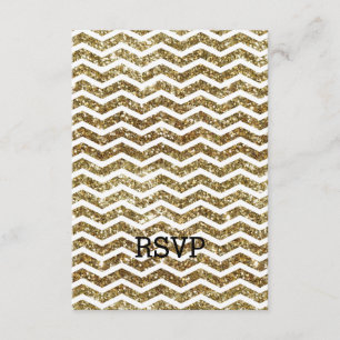 Gold Glitter Effect Elegant Chevron Zig-Zag RSVP Card