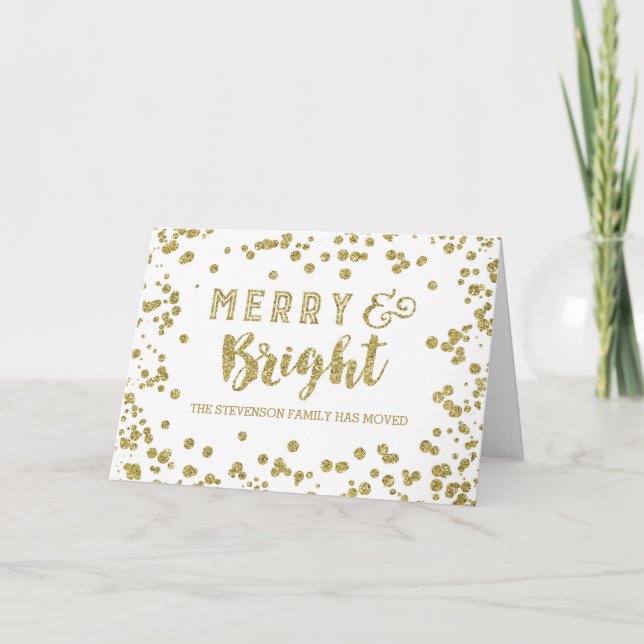 Gold Glitter Effect Merry Christmas New Address Holiday Card (Front)