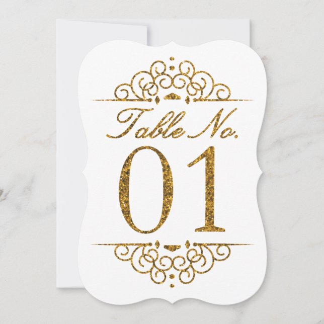 Gold Glitter Effect Wedding Table Number Card (01) (Front)