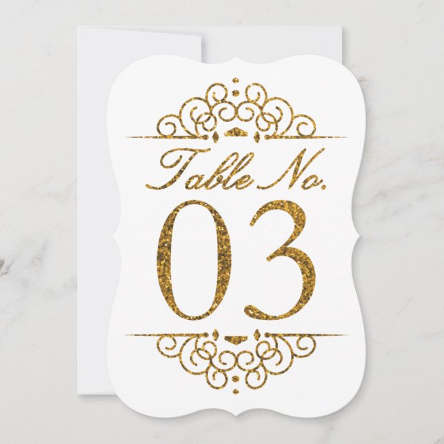 Gold Glitter Effect Wedding Table Number Card (03) (Front)